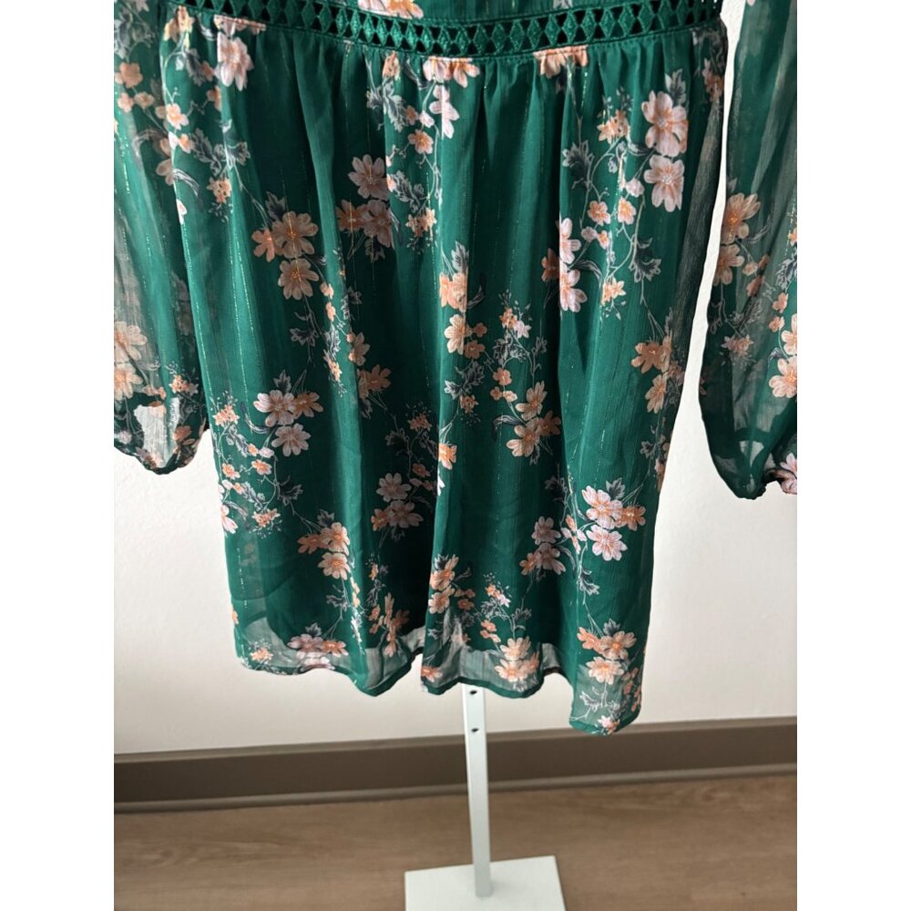 Peasant Top XL Floral Cottagecore Sheer Sleeves Crochet Smock Waist Boho Fairy - Picture 11 of 16